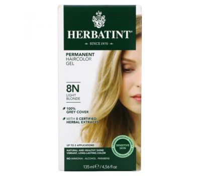 Herbatint, стойкая гель-краска для волос, 8N, светлый блонд, 135 мл (4,56 жидк. унции)