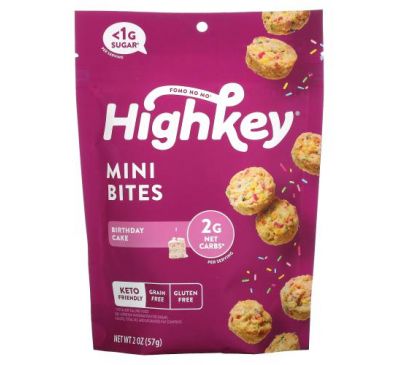 HighKey, Mini Bites, Birthday Cake, 2 oz (57 g)