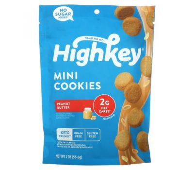HighKey, Mini Cookies, арахисовая паста, 56,6 г (2 унции)
