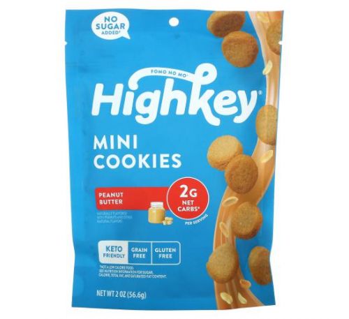 HighKey, Mini Cookies, Peanut Butter, 2 oz (56.6 g)