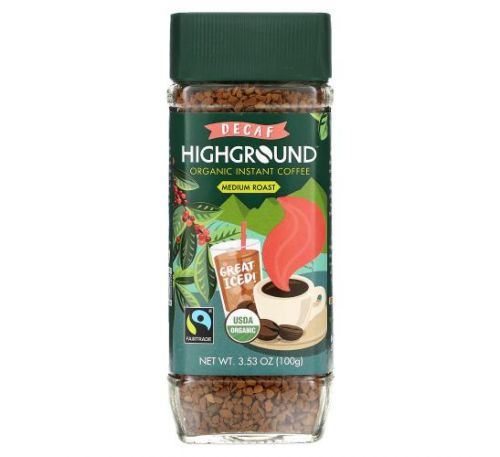 Highground Coffee, Organic Instant Coffee, Medium Roast, Decaf, 3.53 oz (100 g)