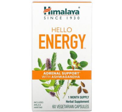 Himalaya, Hello Energy, поддержка надпочечников с ашвагандой, 60 вегетарианских капсул
