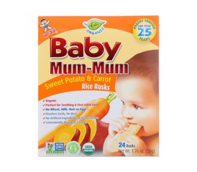 Hot Kid, Baby Mum-Mum, органічні рисові галети з бататом і морквою, 24 галети по 50 г (1,76 унції)