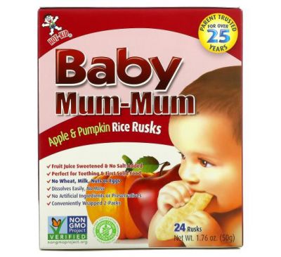 Hot Kid, Baby Mum-Mum, рисові галети з яблуком і гарбузом, 24 галети, 50 г (1,76 унції)