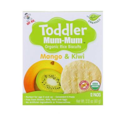 Hot Kid, Toddler Mum-Mum, органічне рисове печиво, манго та ківі, 12 упаковок, 60 г (2,12 унції)