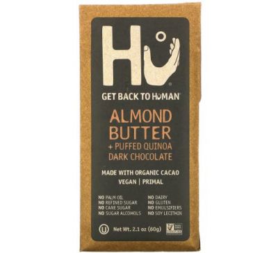 Hu, миндальное масло + плющенная киноа, темный шоколад, 60 г (2,1 унции)