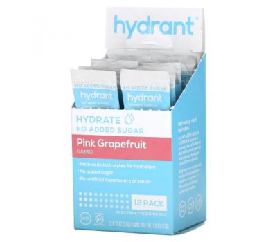 Hydrant, Смесь для напитков с электролитами, розовый грейпфрут, 12 пакетиков по 3,6 г (0,13 унции)