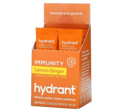 Hydrant, Immunity Drink Mix, Lemon Ginger, 12 Pack, 0.23 oz (6.5 g) Each