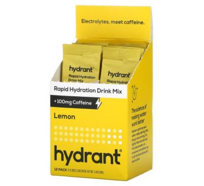 Hydrant, Смесь для быстрого увлажнения напитка + 100 мг кофеина, лимона, 12 пакетиков по 7,8 г (0,28 унции)