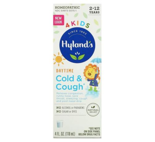 Hyland's, 4 Kids, засіб від застуди й кашлю для дітей віком 2–12 років, для прийому вдень, 118 мл (4 рідк. унції)