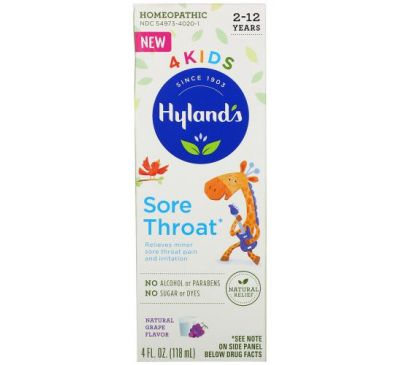Hyland's, 4 Kids, Sore Throat, 2-12 Years, 4 fl oz (118 ml)