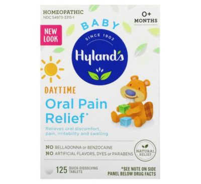 Hyland's, Baby, засіб для полегшення болю в порожнині рота, для малюків від народження, для прийому в денний час, 125 швидкорозчинних таблеток