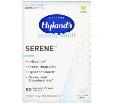 Hyland's, Young Adult, Serene, 194 мг, 50 быстро растворяющихся таблеток