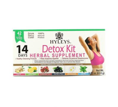 Hyleys Tea, Detox Kit, 14 Day Cleanse, Assorted Flavors, 42 Foil Envelope Tea Bags, 2.22 oz (63.0 g)