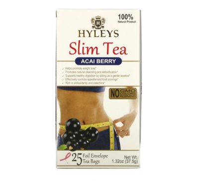 Hyleys Tea, Slim Tea, Acai Berry, 25 Foil Envelope Tea Bags, 0.05 oz (1.5 g) Each