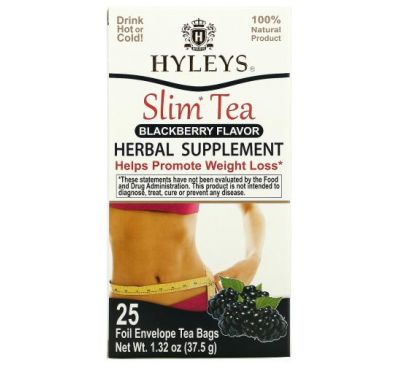 Hyleys Tea, Slim Tea, Blackberry , 25 Foil Envelope Tea Bags, 1.32 oz (37.5 g)