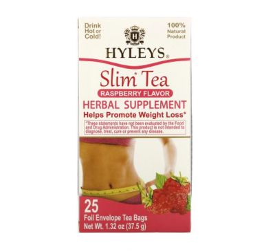 Hyleys Tea, Slim Tea, Raspberry Flavor, 25 Foil Envelope Tea Bags, 1.32 oz (37.5 g)