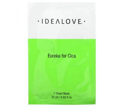 Idealove, Eureka for Cica, тканевая косметическая маска с экстрактом готу кола, 1 шт., 25 мл (0,85 жидк. унции)