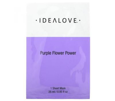 Idealove, Purple Flower Power, 1 тканевая маска, 25 мл (0,85 жидк. Унции)
