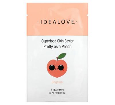 Idealove, Superfood Skin Savior, маска з суперфудами, персик, 1 шт., 20 мл (0,68 рідк. унції)