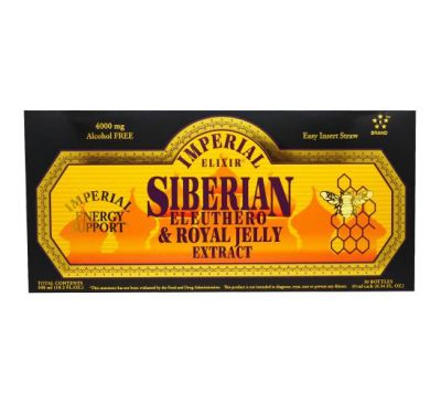 Imperial Elixir, Siberian Eleuthero & Royal Jelly Extract, Alcohol Free, 4000 mg, 30 Bottles, 0.34 fl oz (10 ml) Each