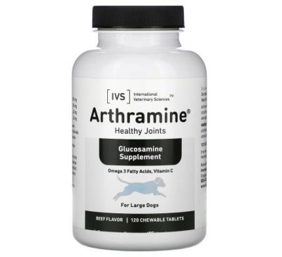 International Veterinary Sciences, Arthramine, Glucosamine Supplement, For Large Dogs, Beef, 120 Chewable Tablets