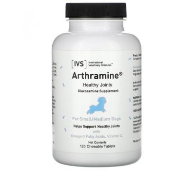 International Veterinary Sciences, Arthramine, Glucosamine Supplement, For Small/Medium Dogs, 120 Chewable Tablets