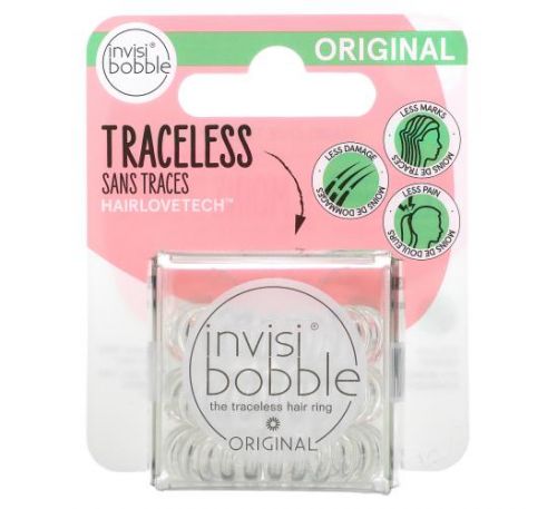 Invisibobble, Original, Traceless Hair Ring, Crystal Clear, 3 Pack