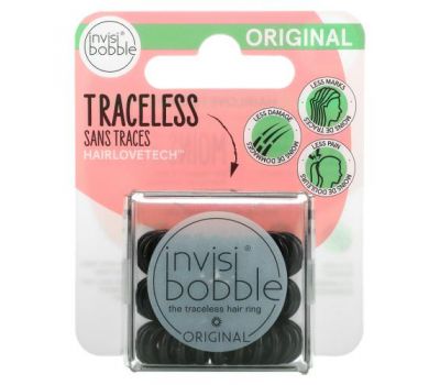 Invisibobble, Original, Traceless Hair Ring, True Black, 3 Pack