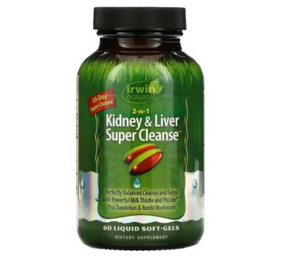 Irwin Naturals, 2 in 1 Kidney & Liver Super Cleanse, 60 желатиновых капсул