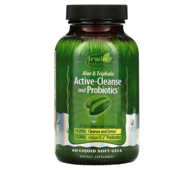Irwin Naturals, Active-Cleanse and Probiotics, с алоэ и трифалой, 60 мягких желатиновых капсул с жидкостью
