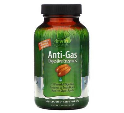 Irwin Naturals, Anti-Gas Digestive Enzymes, 45 Liquid Soft-Gels