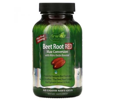Irwin Naturals, Beet Root RED, Максимальная конверсия с ускорителем окиси азота, 60 мягких капсул с жидким наполнителем