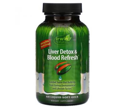 Irwin Naturals, Liver Detox & Blood Refresh, добавка для виведення токсинів і очищення крові, 60 капсул із рідиною