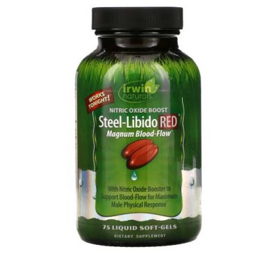 Irwin Naturals, Steel-Libido Red, добавка для посилення кровотоку в чоловіків, 75 капсул із рідиною