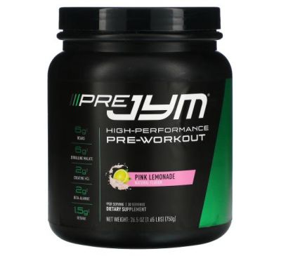 JYM Supplement Science, Pre JYM, High-Performance Pre-Workout, Pink Lemonade, 1.65 lbs (750 g)
