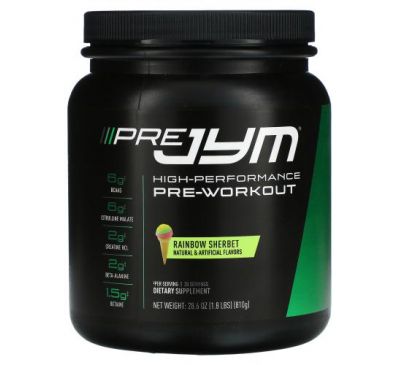 JYM Supplement Science, Pre JYM, High-Performance Pre-Workout, Rainbow Sherbet, 1.8 lbs (810 g)