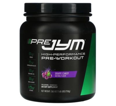 JYM Supplement Science, Pre JYM, High Performance Pre-Workout, Grape Candy, 1.65 lbs (750 g)