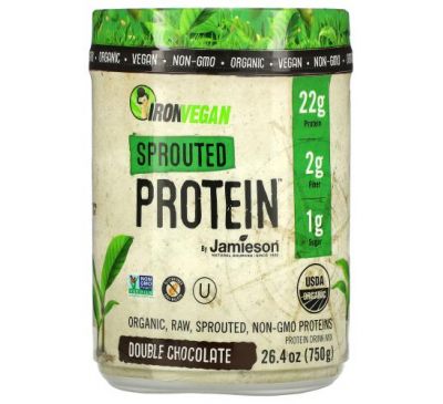 Jamieson Natural Sources, IronVegan, пророщенный протеин, двойной шоколад, 750 г (26,4 унции)
