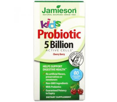 Jamieson Natural Sources, Kids, Probiotic, Cherry Berry, 5 Billion CFU Active Cells, 60 Chewable Tablets