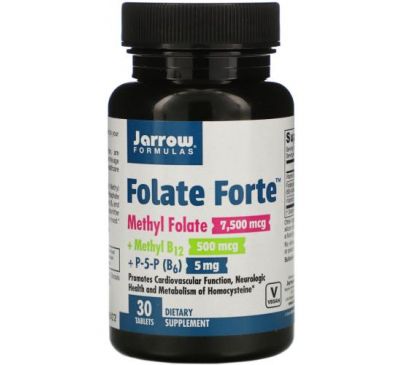 Jarrow Formulas, Folate Forte, Methyl Folate + Methyl B12 + P-5-P,  30 Tablets