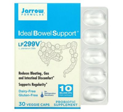 Jarrow Formulas, Ideal Bowel Support 299v, засіб для підтримки кишківника, 10 млрд клітин, 30 рослинних капсул