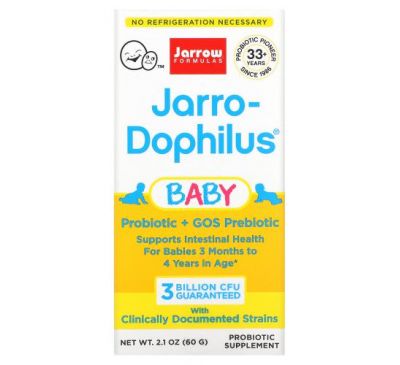 Jarrow Formulas, Jarro-Dophilus Baby, детский пробиотик, от 3 месяцев до 4 лет, 3 млрд живых бактерий, 60 г (2,1 унции)