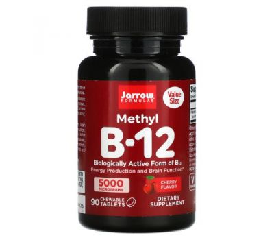 Jarrow Formulas, Methyl B-12, Cherry, 5,000 mcg, 90 Chewable Tablets