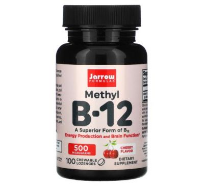 Jarrow Formulas, Метилкобаламін (вітамін B12), зі смаком вишні, 100 жувальних пастилок по 500 мкг