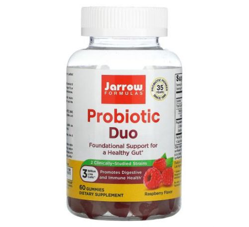 Jarrow Formulas, Probiotic Duo, Raspberry, 3 Billion, 60 Gummies