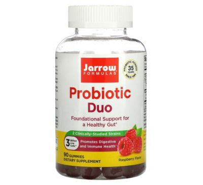 Jarrow Formulas, Дуэт пробиотиков, малина, 3 млрд, 90 жевательных таблеток