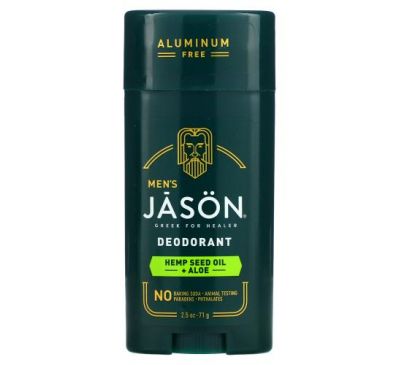 Jason Natural, Men's, Deodorant, Hemp Seed Oil + Aloe, 2.5 oz (71 g)