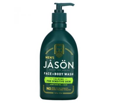 Jason Natural, Men's, Face + Body Wash, Hemp Seed Oil + Aloe, 16 fl oz (473 ml)
