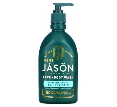 Jason Natural, Men's, Face + Body Wash, Ocean Minerals + Eucalyptus, 16 fl oz (473 ml)